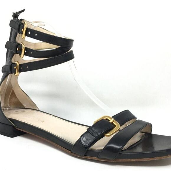 PRADA GLADIATOR BLACK LEATHER SANDALS‎ SIZE 41/10 - Picture 1 of 11